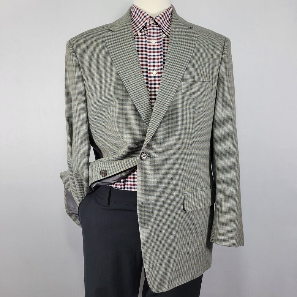 Lauren Ralph Lauren Men's Sport Coat Blazer Gray Houndtooth Silk Wool Blend 44R